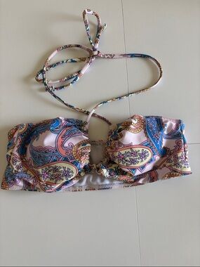 SHEIN Pink Blue Paisley Bandeau Bikini Top